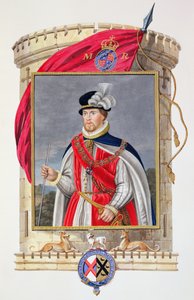 John Dudleyn (1502-53) muotokuva Northumberlandin herttuasta "Memoirs of the Court of Queen Elizabeth", julkaistu vuonna 1825 (wc ja guassi paperilla)